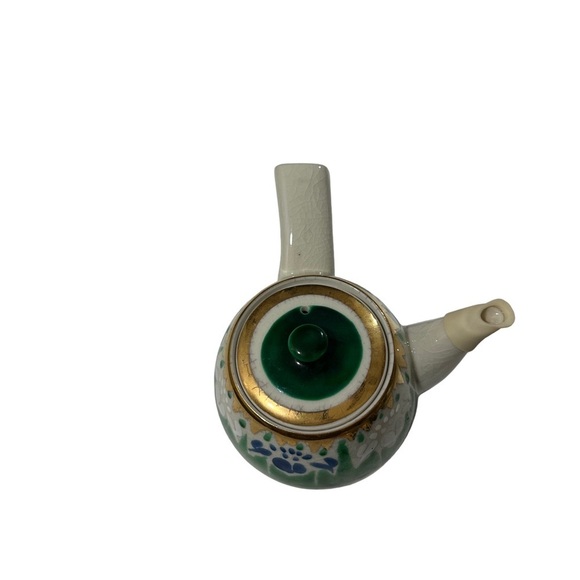 Vtg Kutani Tea Set of 7 Shobu Yunomi Yaki Gold Gilt Green Blue Tea Pot Cups Bowl - Picture 6 of 16